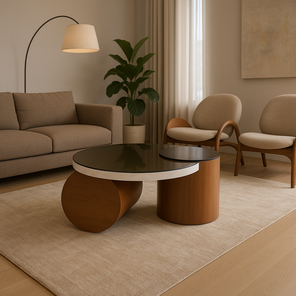 ترابيزة بودا | ترابيزة قهوة مودرن خشب طبيعي مع زجاج فاميه