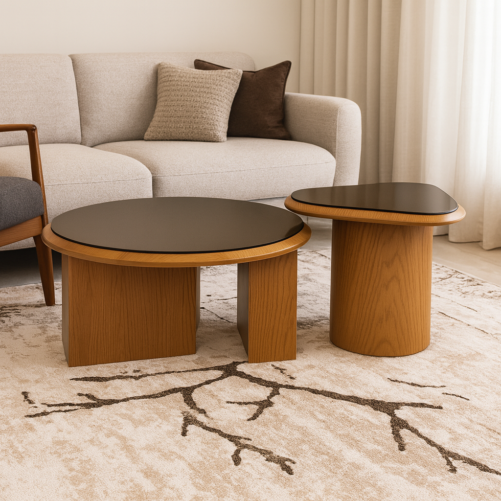 ترابيزة وان | ترابيزة قهوة مودرن خشب طبيعي مع زجاج فاميه