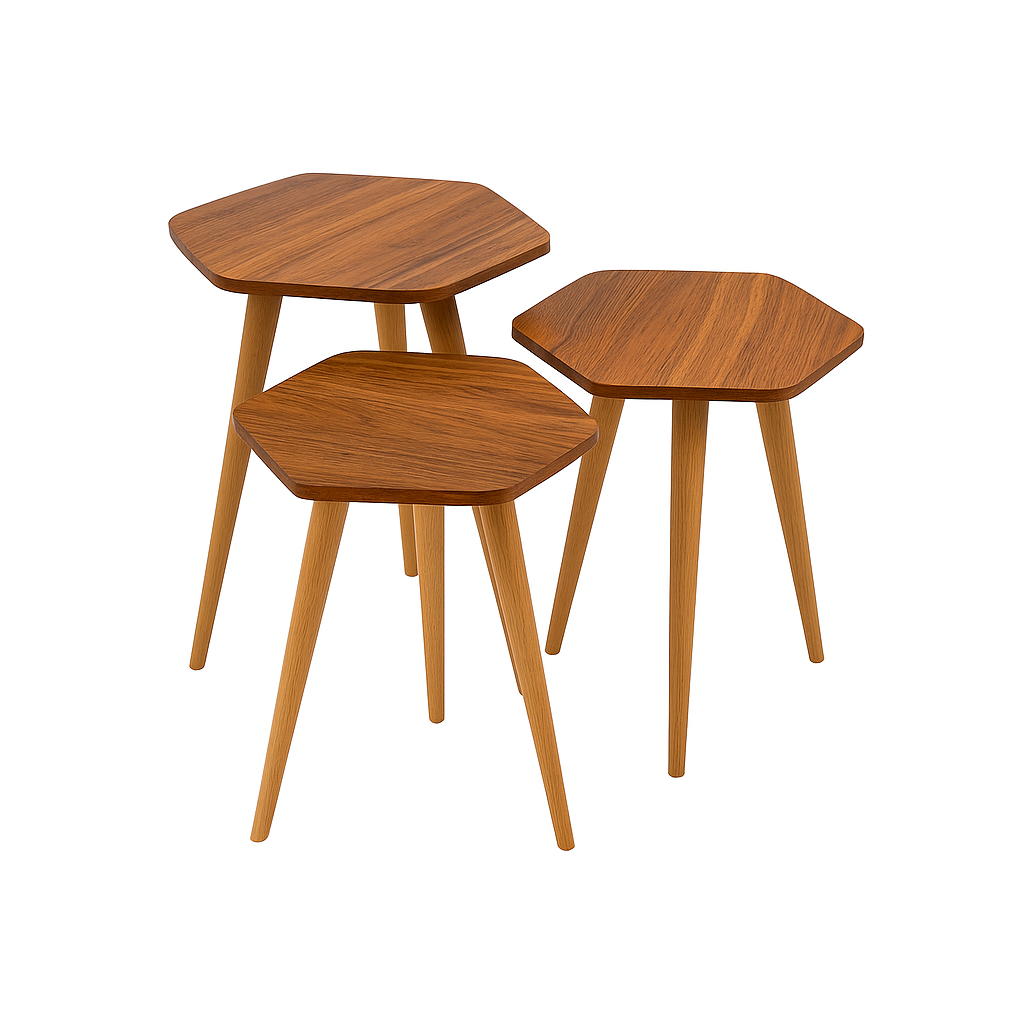 طقم ترابيزات جانبية مضلع - 3 قطع | كود 107 | Benourha