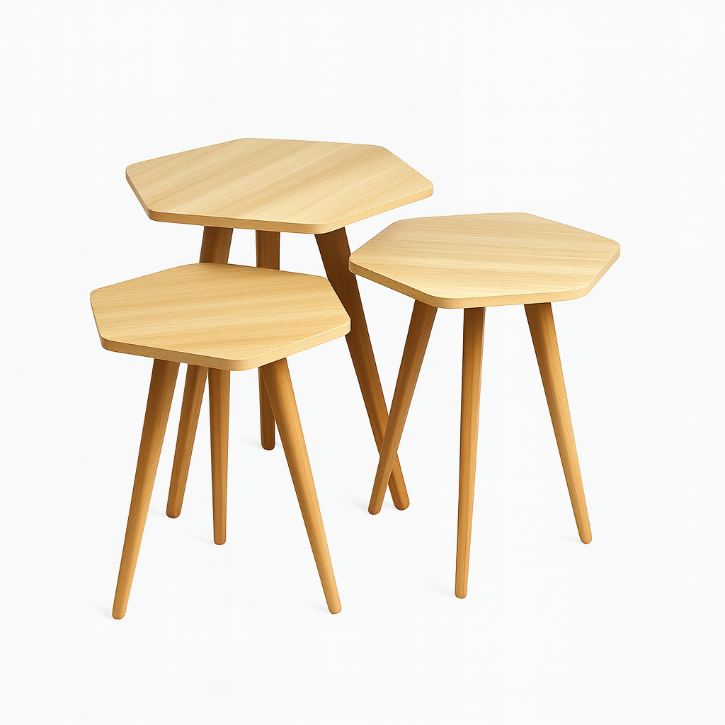 طقم ترابيزات جانبية مضلع - 3 قطع | كود 139 | Benourha