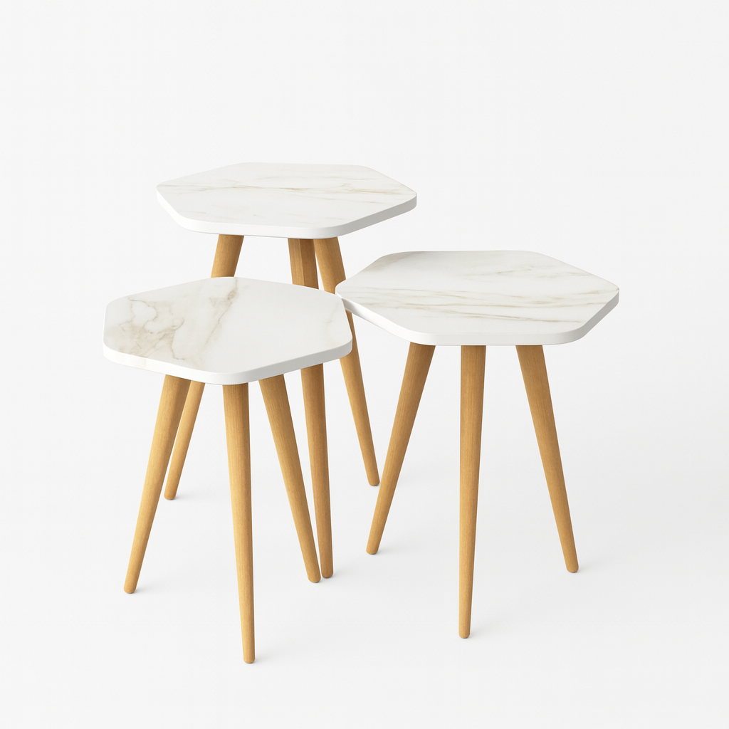 طقم ترابيزات جانبية مضلع - 3 قطع | كود 140 | Benourha