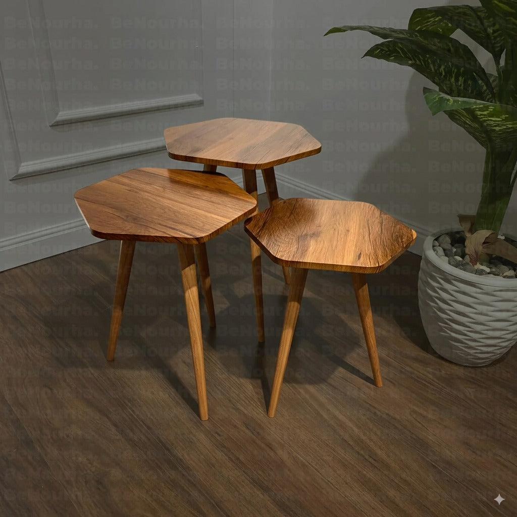 طقم ترابيزات جانبية مضلع - 3 قطع | كود 107 | Benourha