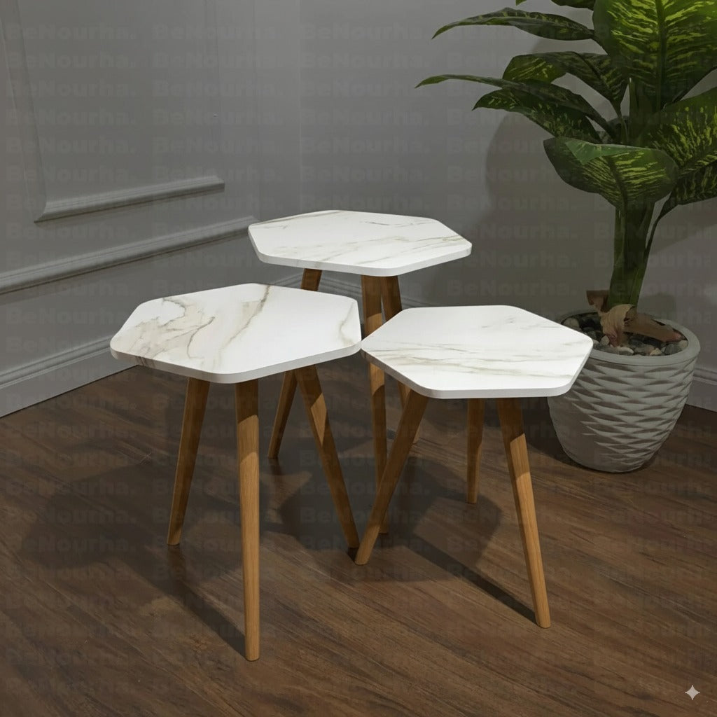 طقم ترابيزات جانبية مضلع - 3 قطع | كود 140 | Benourha