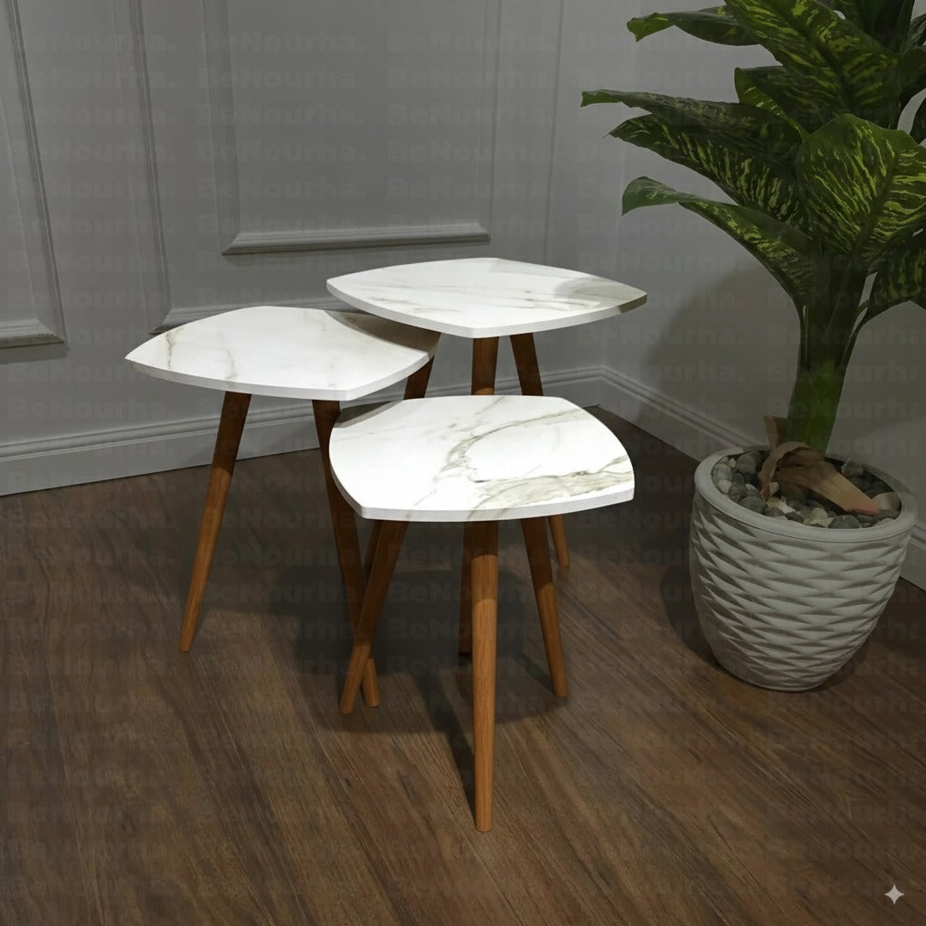 طقم ترابيزات جانبية مربعة - 3 قطع | كود 145 | Benourha