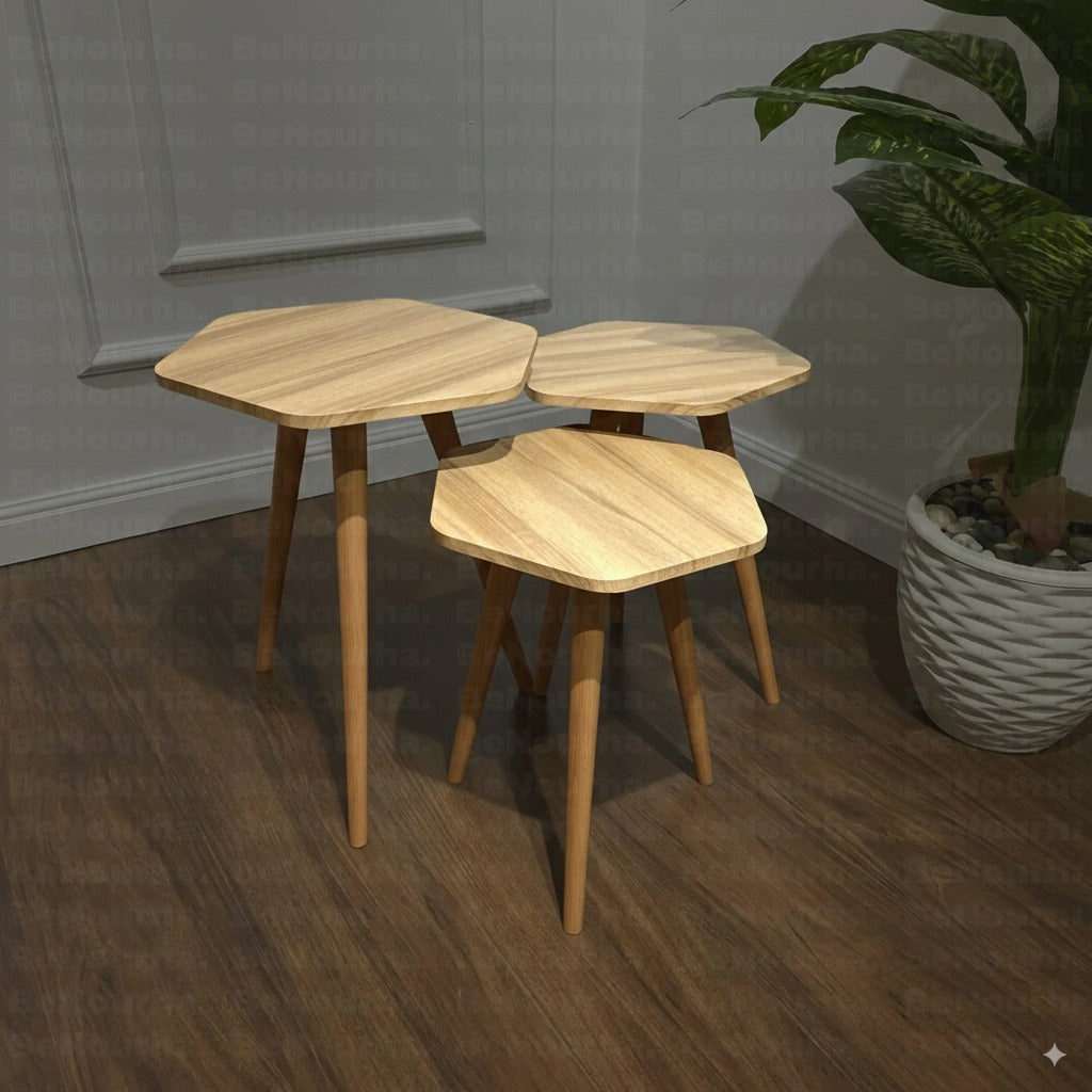 طقم ترابيزات جانبية مضلع - 3 قطع | كود 139 | Benourha