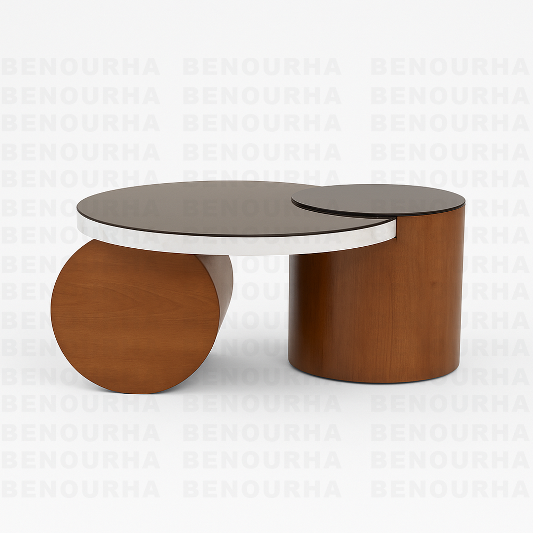 ترابيزة بودا | ترابيزة قهوة مودرن خشب طبيعي مع زجاج فاميه