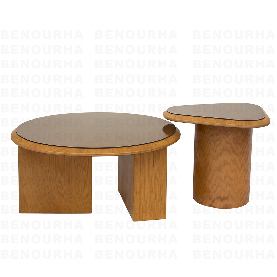 ترابيزة وان | ترابيزة قهوة مودرن خشب طبيعي مع زجاج فاميه