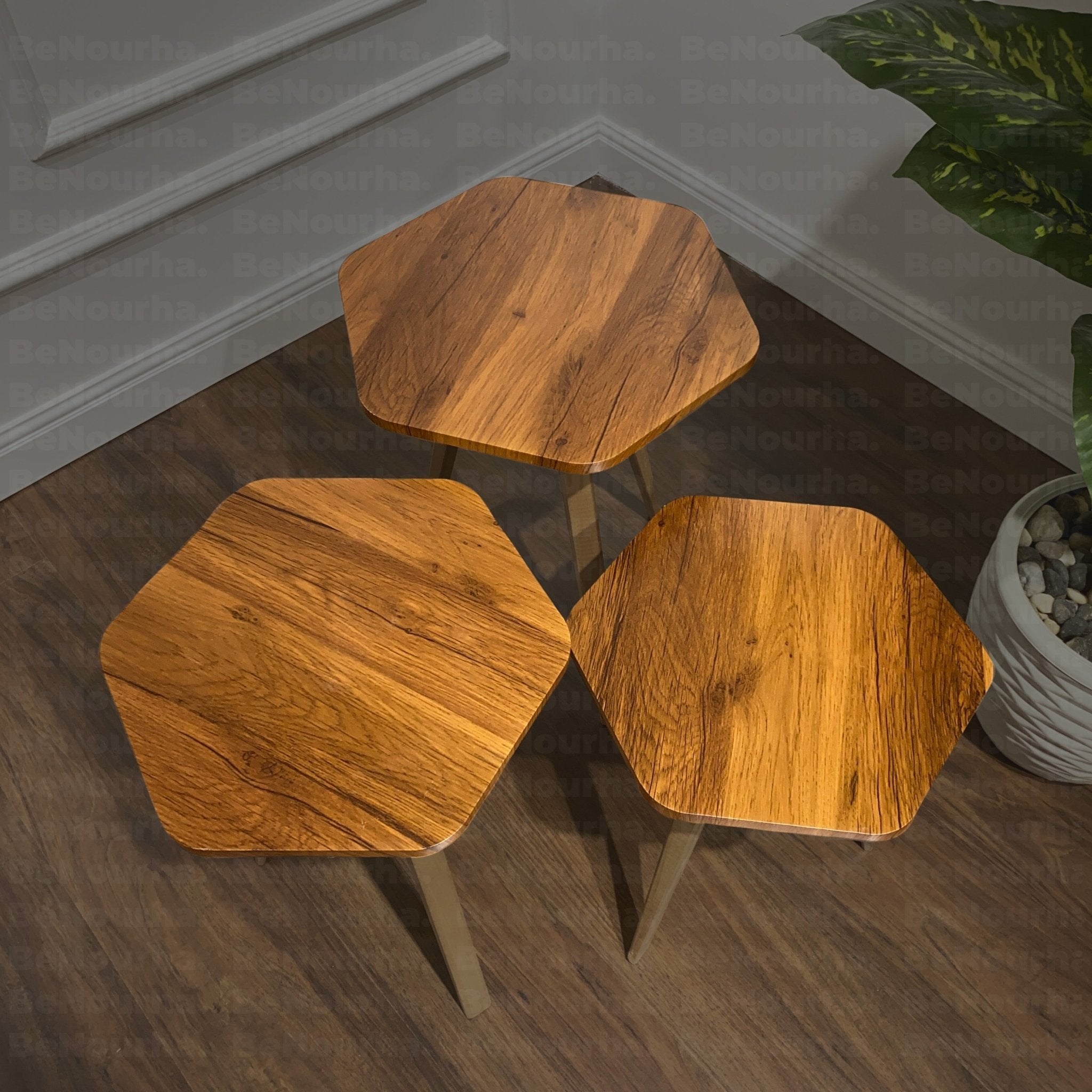 طقم ترابيزات جانبية مضلع - 3 قطع | كود 107 | Benourha - BeNourha