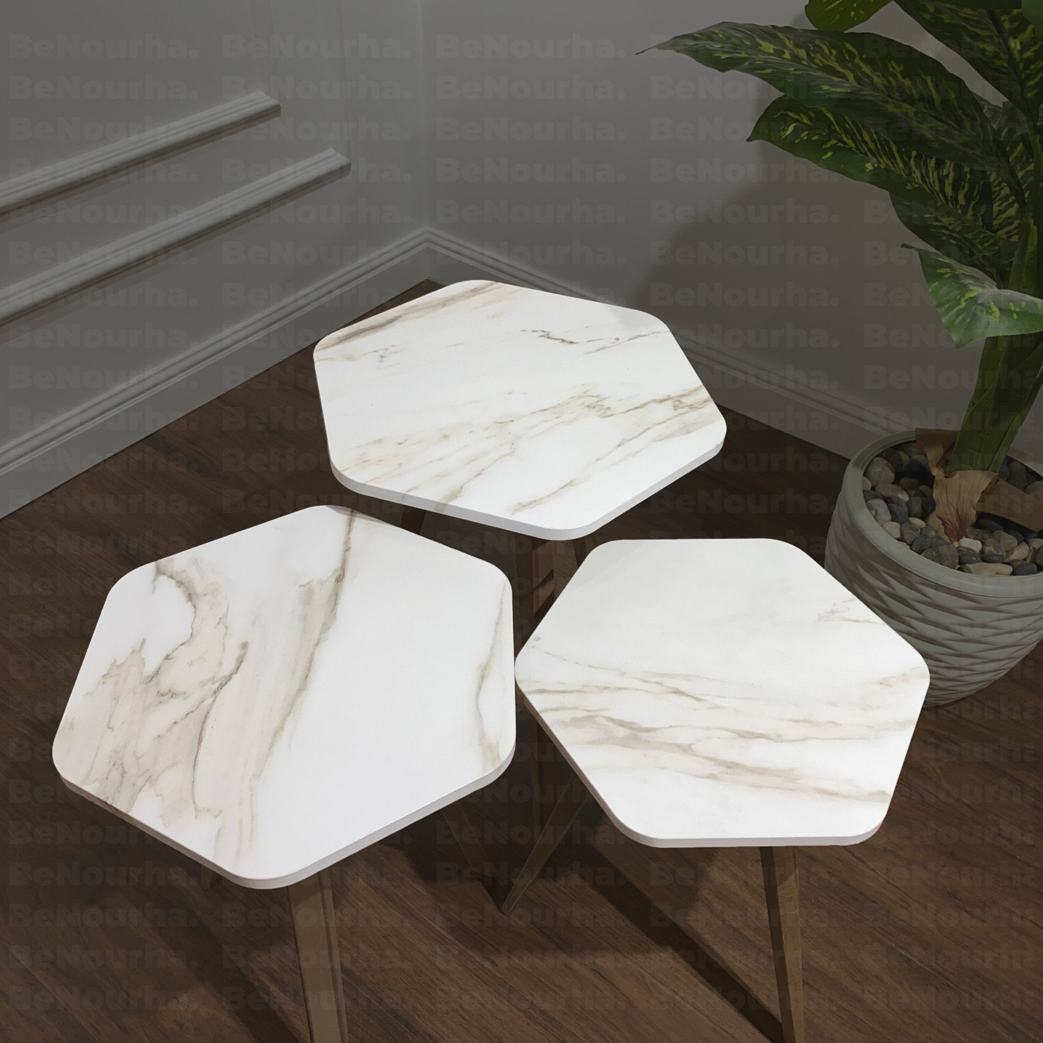 طقم ترابيزات جانبية مضلع - 3 قطع | كود 140 | Benourha - BeNourha